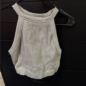 Aerie Cozy Ribbed Knit Top in Light Gray